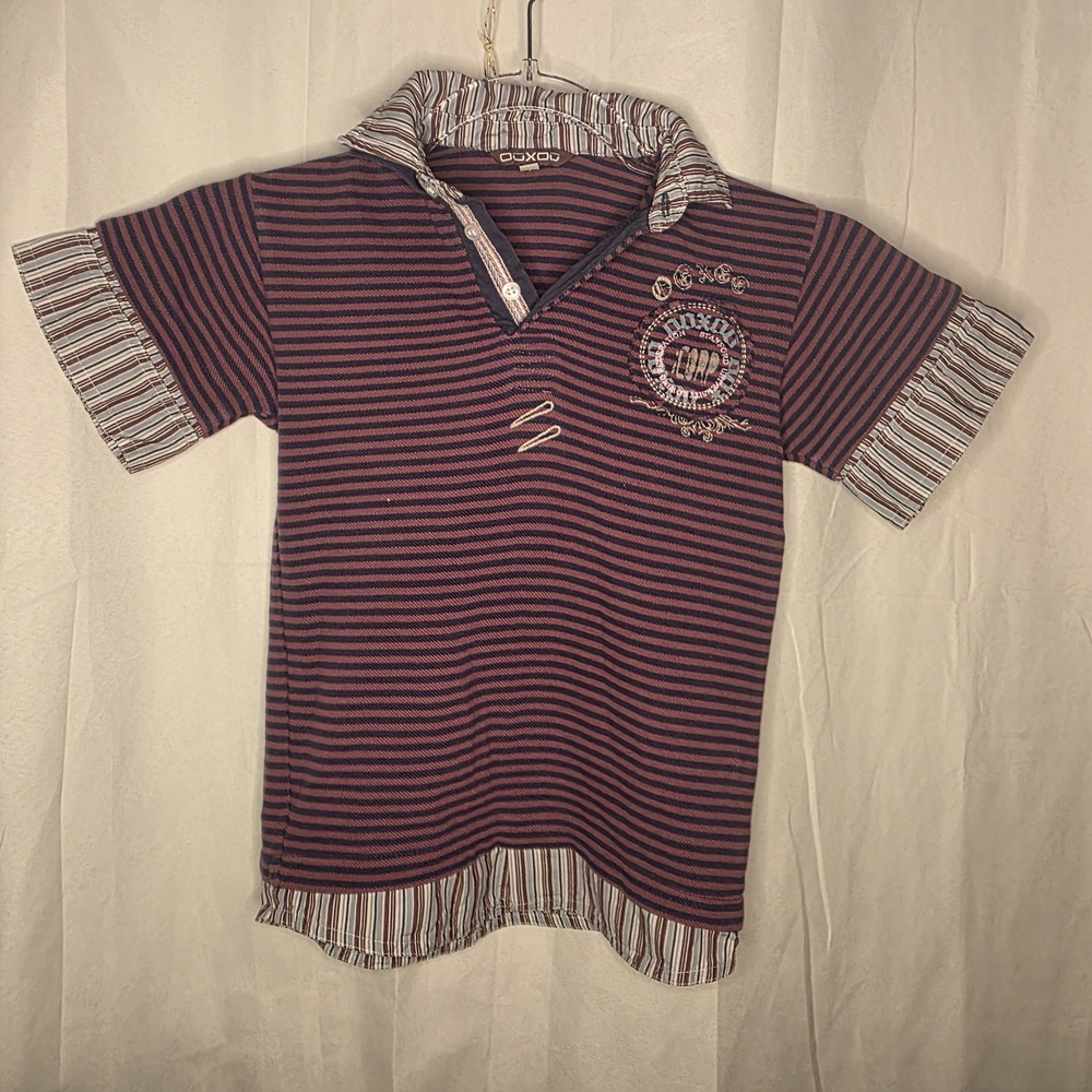 Striped Kids Polo Shirt - Purple and White